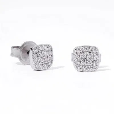 Diamonbliss Women's White  Square Shape Pave Dainty Earrings, Platinum