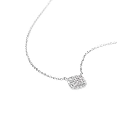 Diamonbliss Women's White  Square Shape Pave Dainty Necklace, Platinum