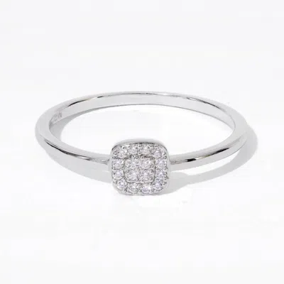 Diamonbliss Women's White  Square Shapre Pave Dainty Band Ring, Platinum In Silver