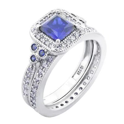 Diamonbliss Women's White Princess Cut Sapphire Halo Antique Bridal Set