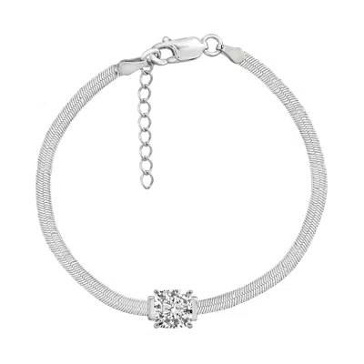 Diamonbliss Women's White Sterling Silver Princess Cut Herringbone Bracelet