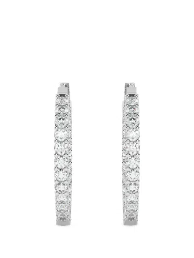 Diamond Essentials Hoop-design Diamond Earrings In Silver