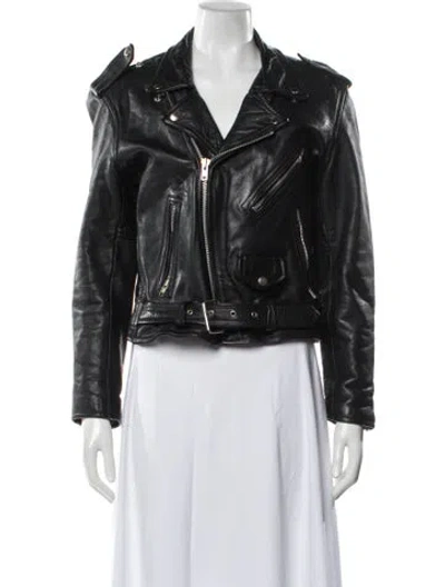 Pre-owned Diamond Leathers Leather Biker Jacket In Black