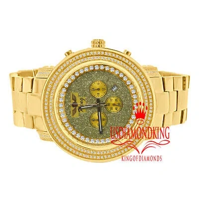 Pre-owned Diamond Maxx 2 Ctw Genuine Natural Real Diamond Full Stainless Steel Men's Yellow Gold Watch
