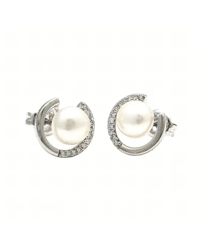 Diamond Select Cuts 0.02 Ct. Tw. Diamond & 6-7mm Pearl 14k Earrings In Metallic