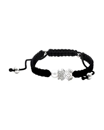 Diamond Select Cuts 0.03 Ct. Tw. Diamond & 3-4mm Pearl Silver Bracelet In Black