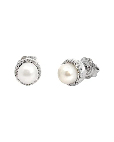 DIAMOND SELECT CUTS 0.03 CT. TW. DIAMOND & 5-6MM PEARL SILVER EARRINGS