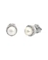 Diamond Select Cuts 0.03 Ct. Tw. Diamond & 5-6mm Pearl Silver Earrings In Metallic