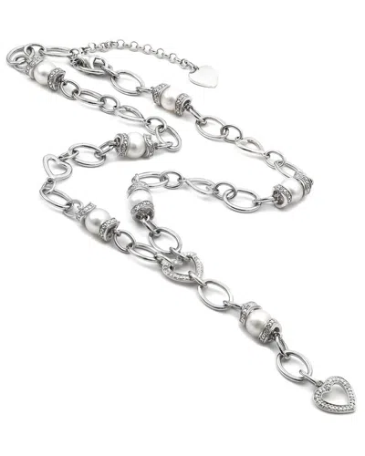 Diamond Select Cuts 0.11 Ct. Tw. Diamond & 6-7mm Pearl Silver Necklace In Metallic