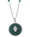 Diamond Select Cuts 0.11 Ct. Tw. Diamond Green Agate Silver Necklace In Metallic