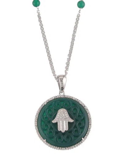Diamond Select Cuts 0.11 Ct. Tw. Diamond Green Agate Silver Necklace In Metallic