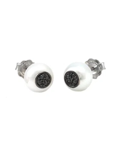 Diamond Select Cuts 0.15 Ct. Tw. Diamond & 7-8mm Pearl Silver Earrings In Metallic