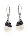 Diamond Select Cuts 0.25 Ct. Tw. Diamond & 7.5-8.5mm Pearl Silver Earrings In Metallic