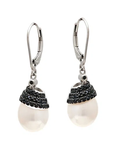 Diamond Select Cuts 0.25 Ct. Tw. Diamond & 7.5-8.5mm Pearl Silver Earrings In Metallic