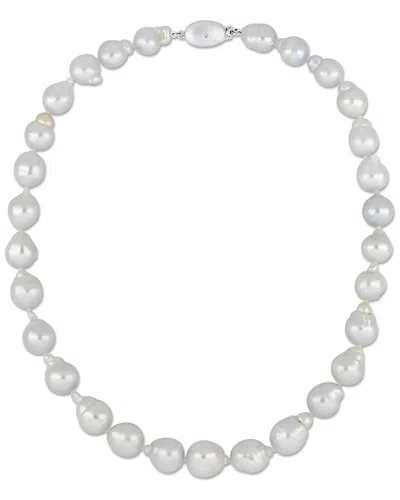 Diamond Select Cuts 14k 0.01 Ct. Tw. Diamond 10-13mm Pearl Necklace In Silver