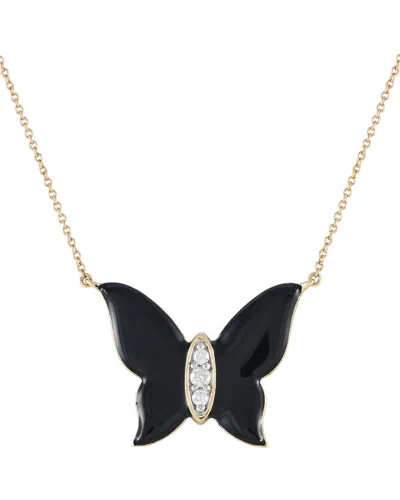 Diamond Select Cuts 14k 0.10 Ct. Tw. Diamond & Onyx Necklace In Black