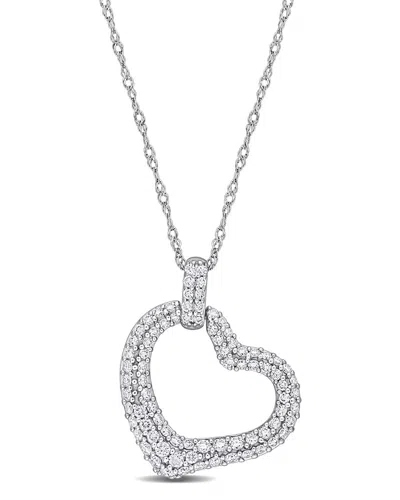 Diamond Select Cuts 14k 0.55 Ct. Tw. Diamond Heart Halo Pendant In Silver