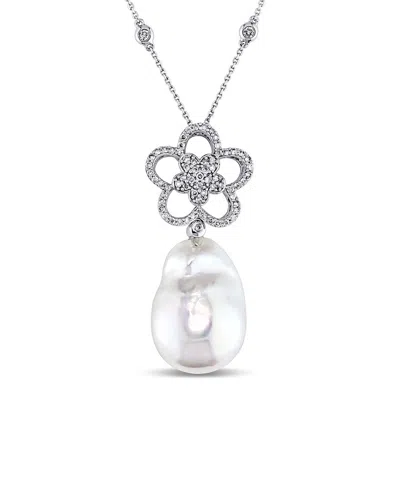 Diamond Select Cuts 14k 0.63 Ct. Tw. Diamond & 16-17mm Pearl Pendant Necklace