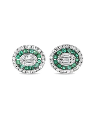 Diamond Select Cuts 14k 0.70 Ct. Tw. Diamond & Emerald Earring In White