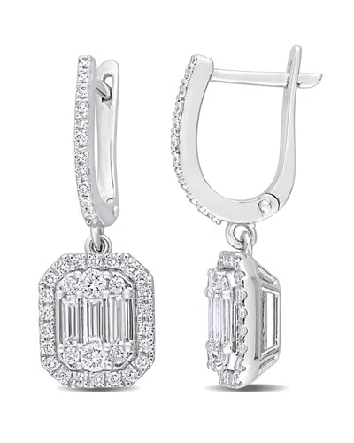 Diamond Select Cuts 14k 1.11 Ct. Tw. Diamond Halo Cuff Clip-on Earrings In Silver