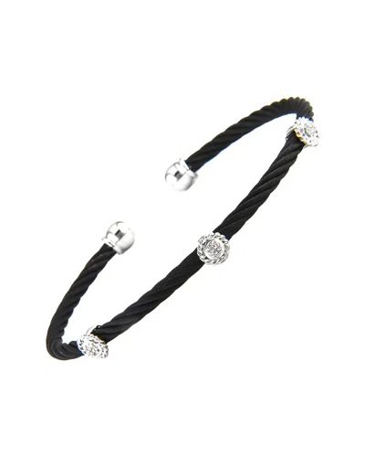 Diamond Select Cuts 14k & Stainless Steel 0.03 Ct. Tw. Diamond Bangle Bracelet In Black