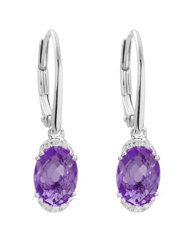 Diamond Select Cuts 14k Diamond .05 Ct. & 1.91 Ct. Amethyst Earrings In Purple