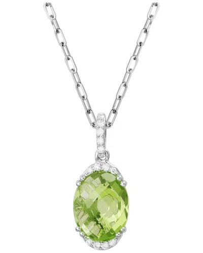 Diamond Select Cuts 14k Diamond .06 Ct. & 3.13 Ct. Peridot Necklace In Green