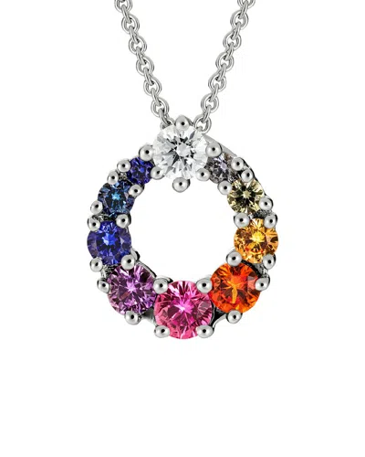 Diamond Select Cuts 14k Diamond .10 Ct. & .55 Ct. Multi-colored Sapphires Necklace In Metallic