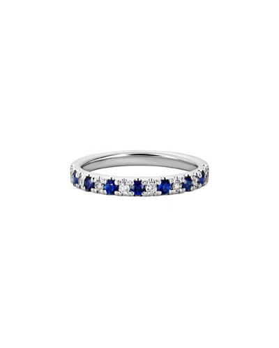 Diamond Select Cuts 14k Diamond .13 Ct. & .39 Ct. Blue Sapphire Ring In Silver