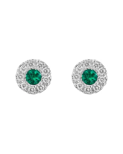 Diamond Select Cuts 14k 0.27 Ct. Tw. Diamond & Emerald Earrings In Green