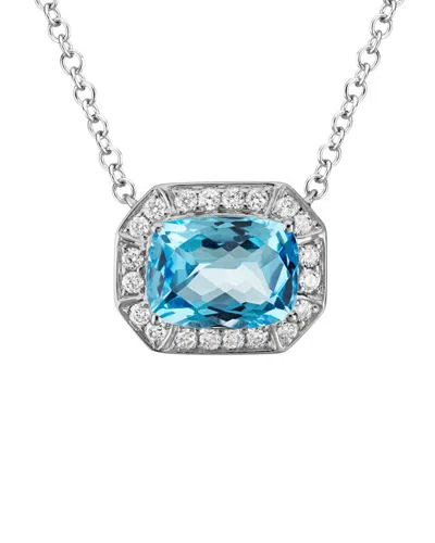 Diamond Select Cuts 14k Diamond .16 Ct. & 1.25 Ct. Aquamarine Necklace In Blue