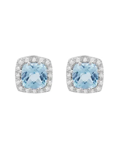 Diamond Select Cuts 14k Diamond .16 Ct. & 2.2 Ct. Aquamarine Earrings In Blue