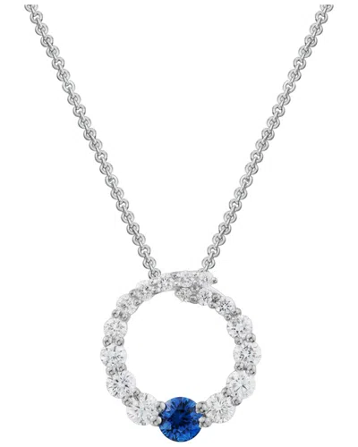 Diamond Select Cuts 14k Diamond .32 Ct. & .15 Ct. Blue Sapphire Necklace In Transparent
