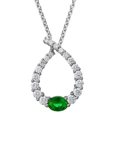Diamond Select Cuts 14k 0.93 Ct. Tw. Diamond & Emerald Necklace In Transparent