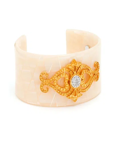 Diamond Select Cuts 14k Over Silver 0.09 Ct. Tw. Diamond Filigree Bangle Bracelet In Gold