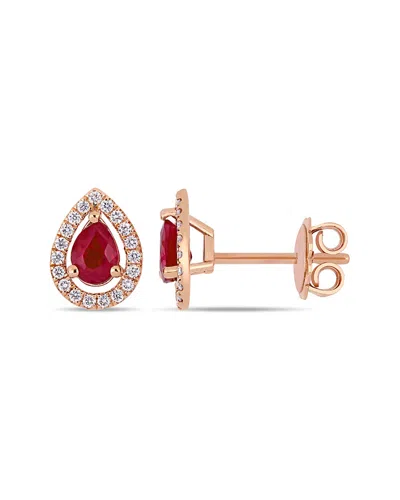 DIAMOND SELECT CUTS 14K ROSE GOLD 1.09 CT. TW. DIAMOND & RUBY EARRINGS
