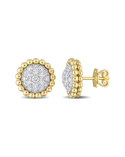 Diamond Select Cuts 14k Two-tone 1.40 Ct. Tw. Diamond Halo Earrings In Gold