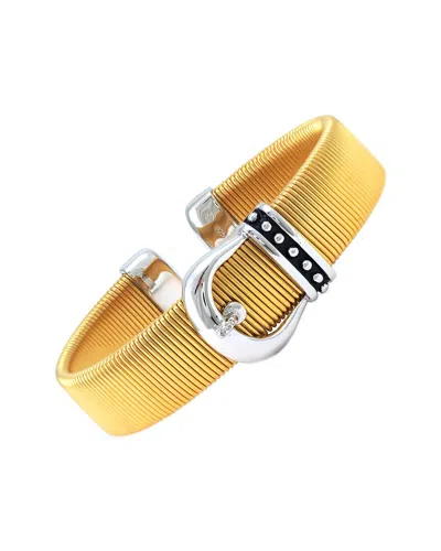 Diamond Select Cuts Buckle Silver & Stainless Steel 0.01 Ct. Tw. Diamond Bangle Bracelet In Yellow