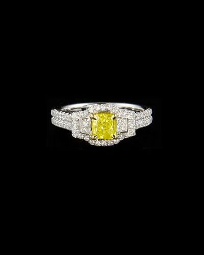 Diamond Select Cuts Certified 18k 1.72 Ct. Tw. Natural Fancy Intense Yellow & White Diamond Ring