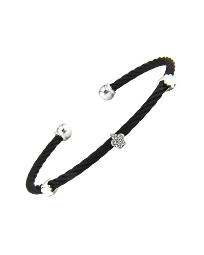 Diamond Select Cuts Clover 14k & Stainless Steel 0.02 Ct. Tw. Diamond Bangle Bracelet In Black