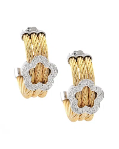 Diamond Select Cuts Clover Silver & Stainless Steel 0.09 Ct. Tw. Diamond Earrings In Gold