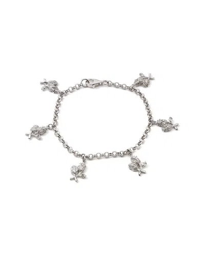 Diamond Select Cuts Flower Silver 0.13 Ct. Tw. Diamond Bracelet In Metallic