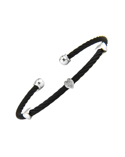 Diamond Select Cuts Heart 14k & Stainless Steel 0.01 Ct. Tw. Diamond Bangle Bracelet In Black