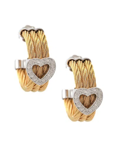 Diamond Select Cuts Heart Silver & Stainless Steel 0.09 Ct. Tw. Diamond Earrings In Gold