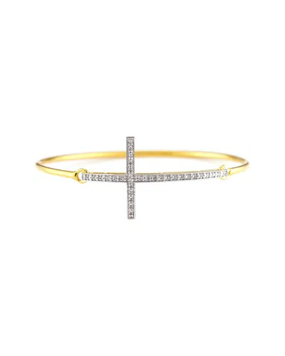 Diamond Select Cuts Plated & Silver 0.1 Ct. Tw. Diamond Cross Bangle Bracelet In Gold