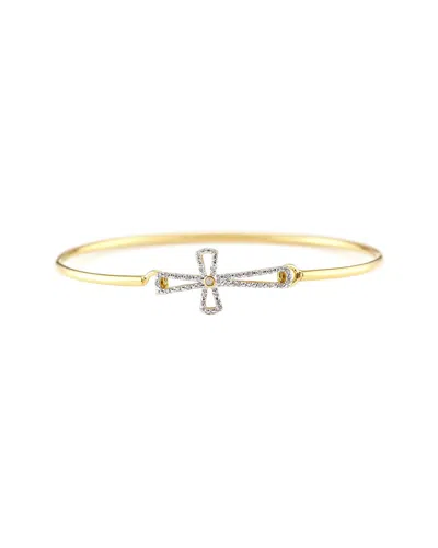 Diamond Select Cuts Plated & Silver 0.1 Ct. Tw. Diamond Thin Cross Bangle Bracelet In Gold