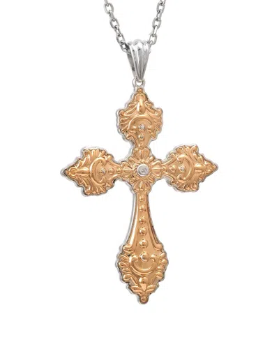 Diamond Select Cuts Silver 0.02 Ct. Tw. Diamond Cross Necklace In Gold