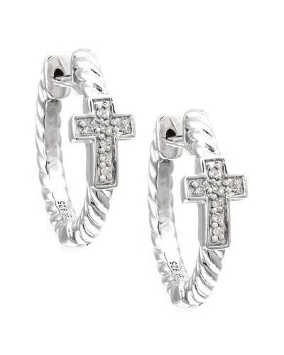 Diamond Select Cuts Silver 0.05 Ct. Tw. Diamond Cross Hoops