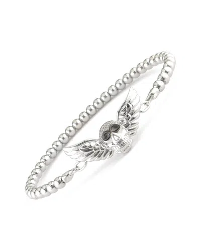 Diamond Select Cuts Silver 0.06 Ct. Tw. Diamond Skull Bangle Bracelet In Metallic