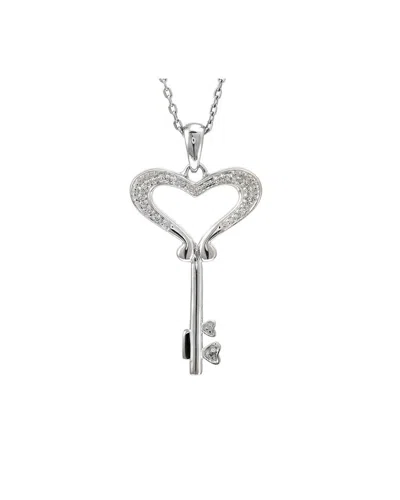 Diamond Select Cuts Silver 0.07 Ct. Tw. Diamond Key Necklace In Metallic